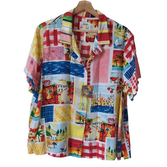 NWT Jams World Top Colorful Abstract Artsy Short Sleeve Limited Edition Wmns XXL - Picture 1 of 8
